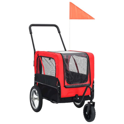 Pet Bike Trailer Red And Black Oxford Fabric And Steel Collapsible