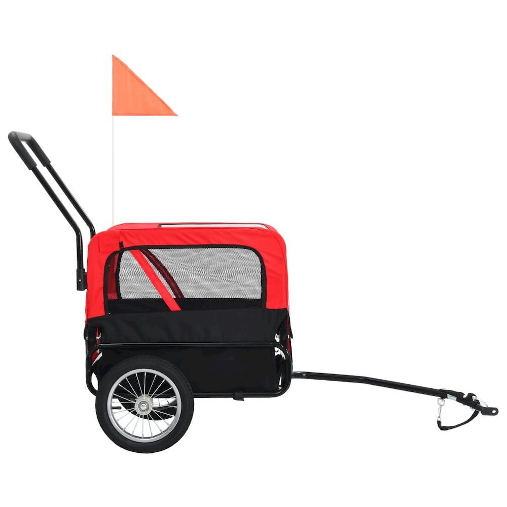 Pet Bike Trailer Red And Black Oxford Fabric And Steel Collapsible