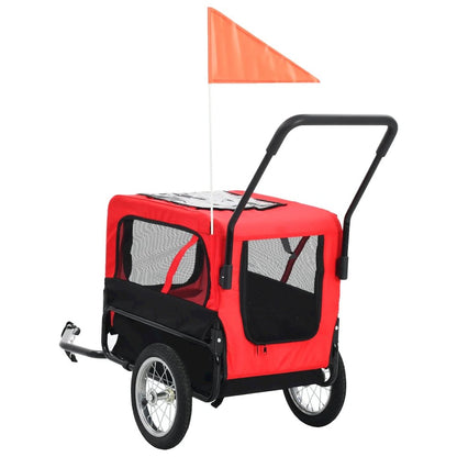 Pet Bike Trailer Red And Black Oxford Fabric And Steel Collapsible