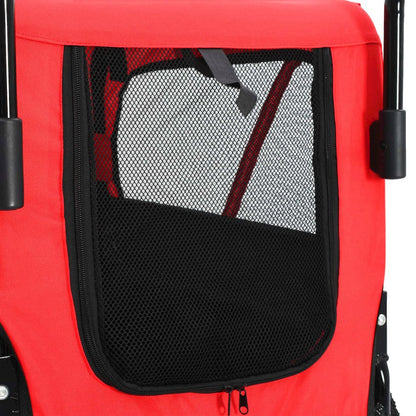 Pet Bike Trailer Red And Black Oxford Fabric And Steel Collapsible