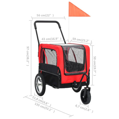 Pet Bike Trailer Red And Black Oxford Fabric And Steel Collapsible