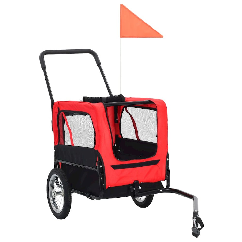 Pet Bike Trailer Red And Black Oxford Fabric And Steel Collapsible