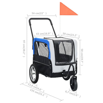 Pet Bike Trailer Grey And Blue Oxford Fabric And Steel 20.9 Lb