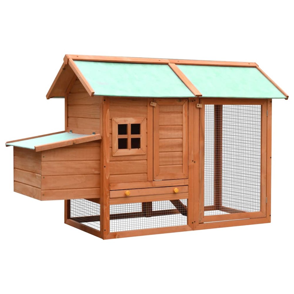 Chicken Coop Brown And Green Solid Pine/Fir Wood