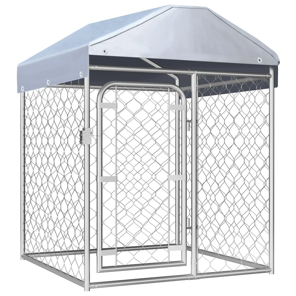 Dog Kennel Silver Galvanized Steel, Polyethylene Large Locks
