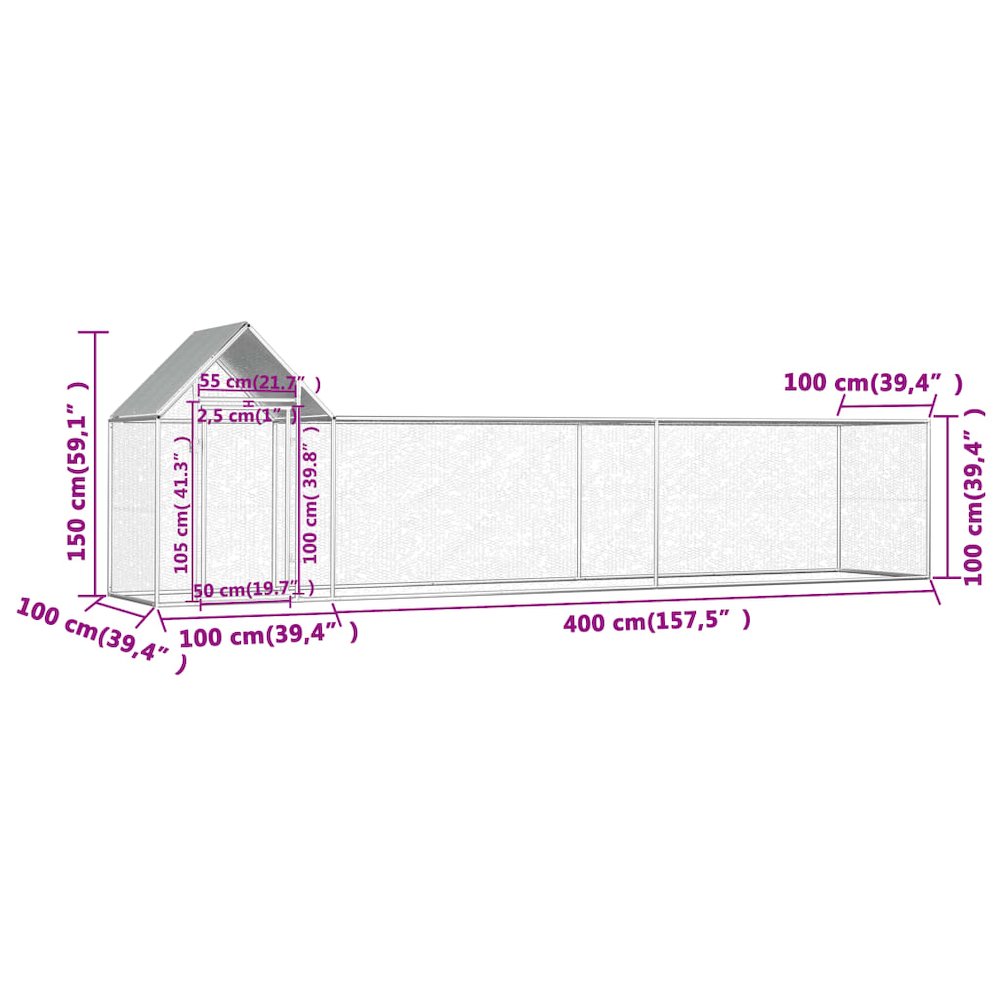 Chicken Coop Silver Galvanized steel 16.4 x 3.3 x 4.9 ft Durable
