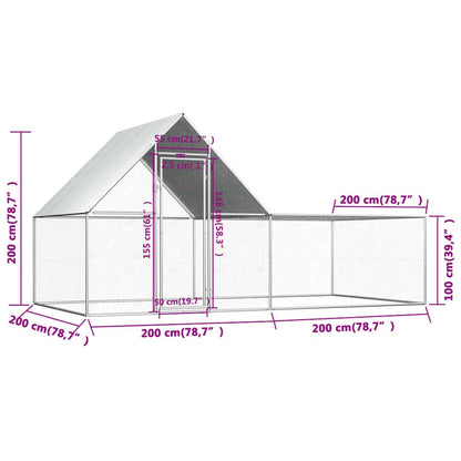 Chicken Coop Silver Galvanized Steel Large 78.7W x 157.5D x 78.7H