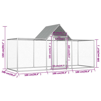 Chicken Coop Silver Galvanized Steel Large 39.4W x 139.4D x 59.1H