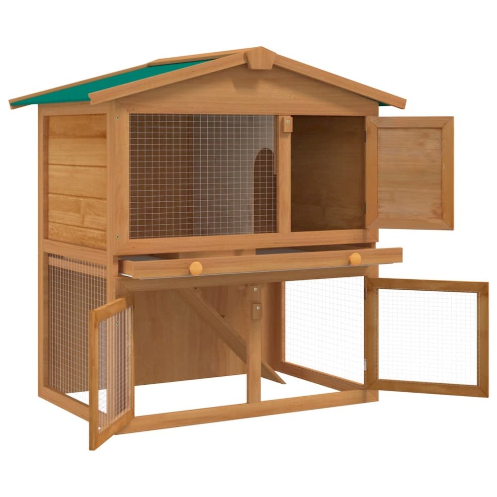 Rabbit Hutch Brown Solid Pine Wood Large