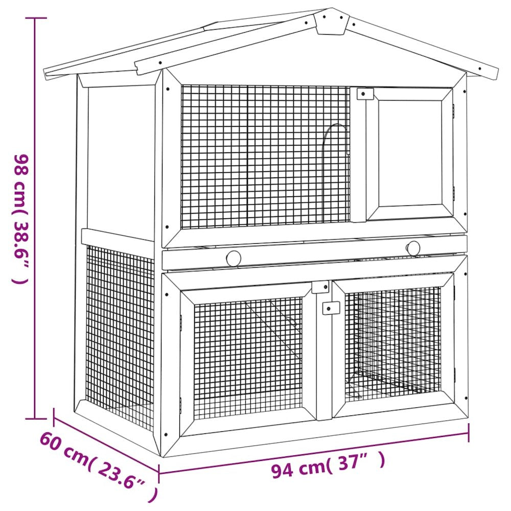 Rabbit Hutch Brown Solid Pine Wood Large