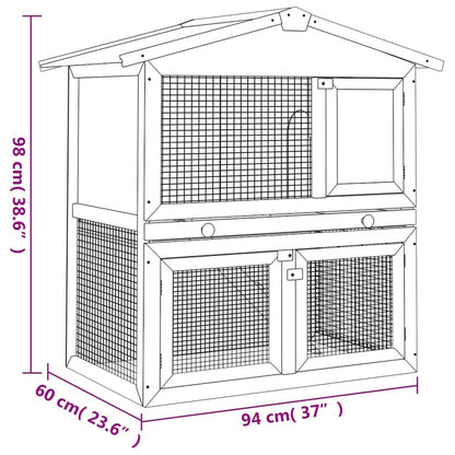 Rabbit Hutch Brown Solid Pine Wood Large