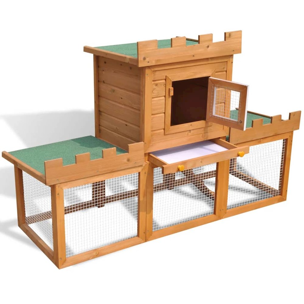 Rabbit Hutch Wooden Brown And Green Roof