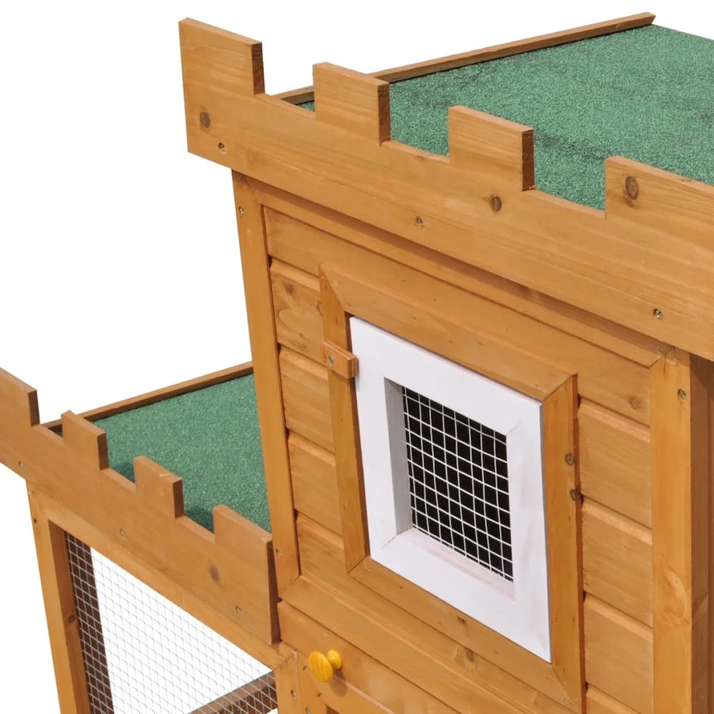 Rabbit Hutch Wooden Brown And Green Roof