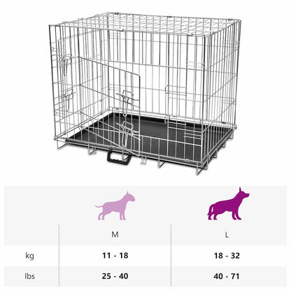 Dog Crate Silver, Black Galvanized Steel, Plastic Large Foldable