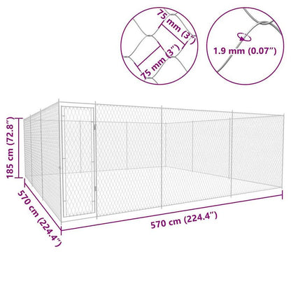 Dog Kennel Silver Galvanized Steel Large Square