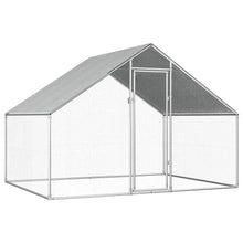 Chicken Cage Silver Frame + Gray Roof Galvanized Steel, Pe Roof