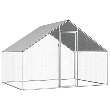 Chicken Cage Silver Frame + Gray Roof Galvanized Steel, Pe Roof
