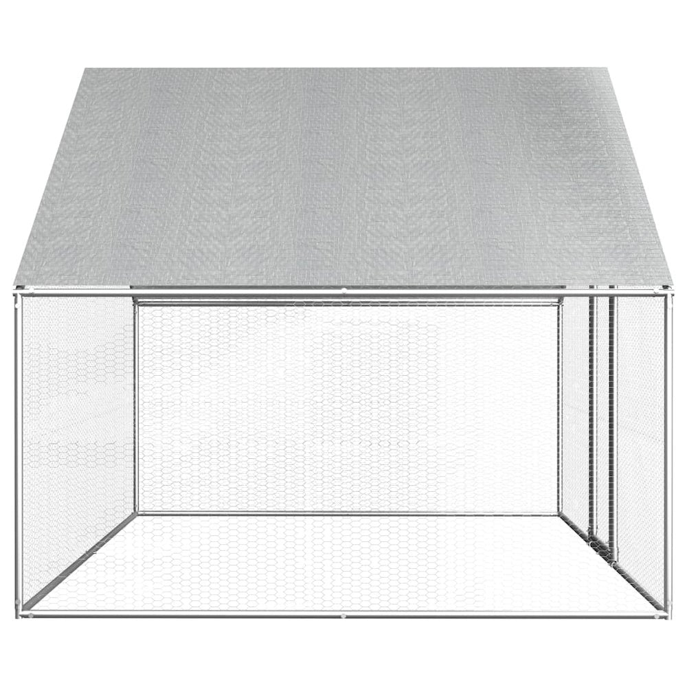 Chicken Cage Silver Frame + Gray Roof Galvanized Steel, Pe Roof