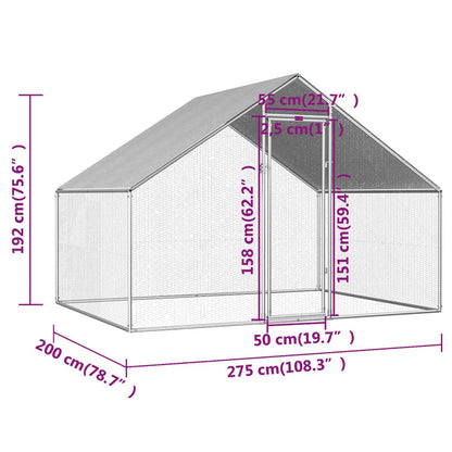 Chicken Cage Silver Frame + Gray Roof Galvanized Steel, Pe Roof