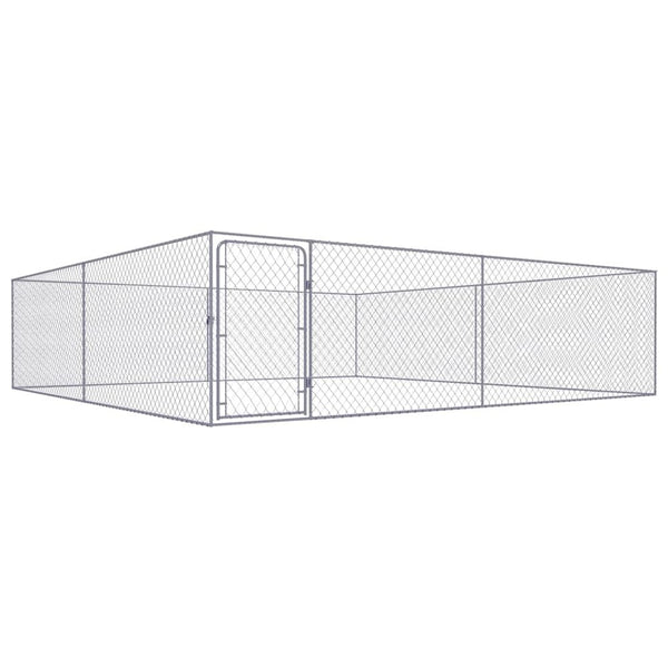 Dog Kennel Silver Galvanized Steel Large Rectangular 157.5W x 157.5D x 39.4H