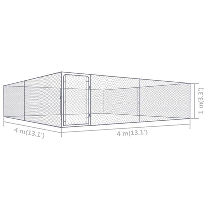 Dog Kennel Silver Galvanized Steel Large Rectangular 157.5W x 157.5D x 39.4H