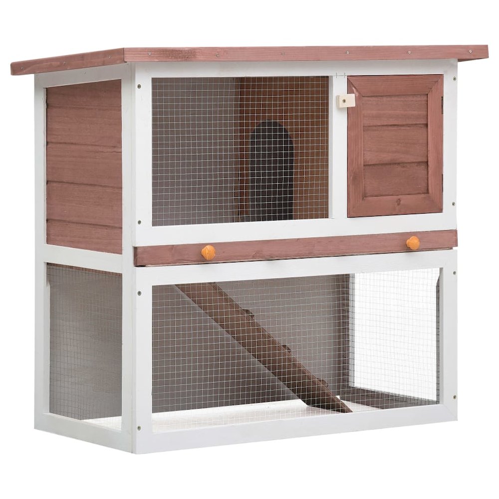 Rabbit Hutch Brown and white Solid pine wood, plywood, iron wire mesh