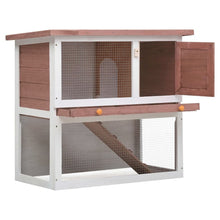 Rabbit Hutch Brown And White Solid Pine Wood, Plywood, Iron Wire Mesh