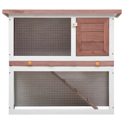 Rabbit Hutch Brown And White Solid Pine Wood, Plywood, Iron Wire Mesh