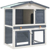 Rabbit Hutch Grey And White Solid Pine Wood, Powder-Coated Iron Mesh