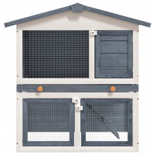 Rabbit Hutch Grey And White Solid Pine Wood, Powder-Coated Iron Mesh