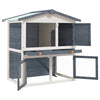 Rabbit Hutch Grey And White Solid Pine Wood, Powder-Coated Iron Mesh