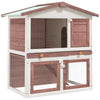 Rabbit Hutch Brown Solid Pine Wood, Powder-Coated Iron Wire, Plywood