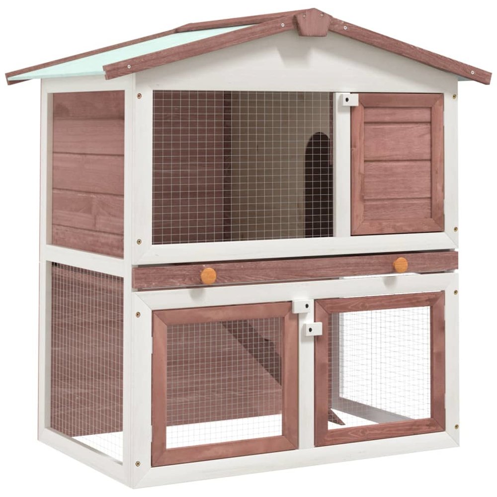 Rabbit Hutch Brown Solid Pine Wood, Powder-Coated Iron Wire, Plywood