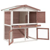 Rabbit Hutch Brown Solid Pine Wood, Powder-Coated Iron Wire, Plywood