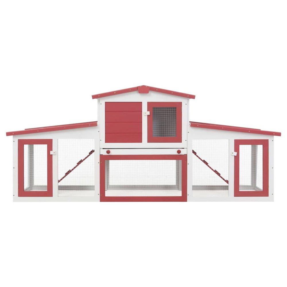 Rabbit Hutch Red Solid Fir Wood Large Rectangular