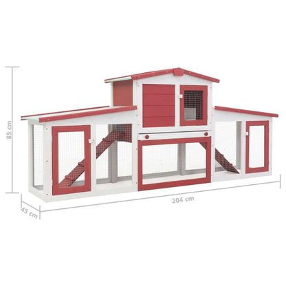 Rabbit Hutch Red Solid Fir Wood Large Rectangular