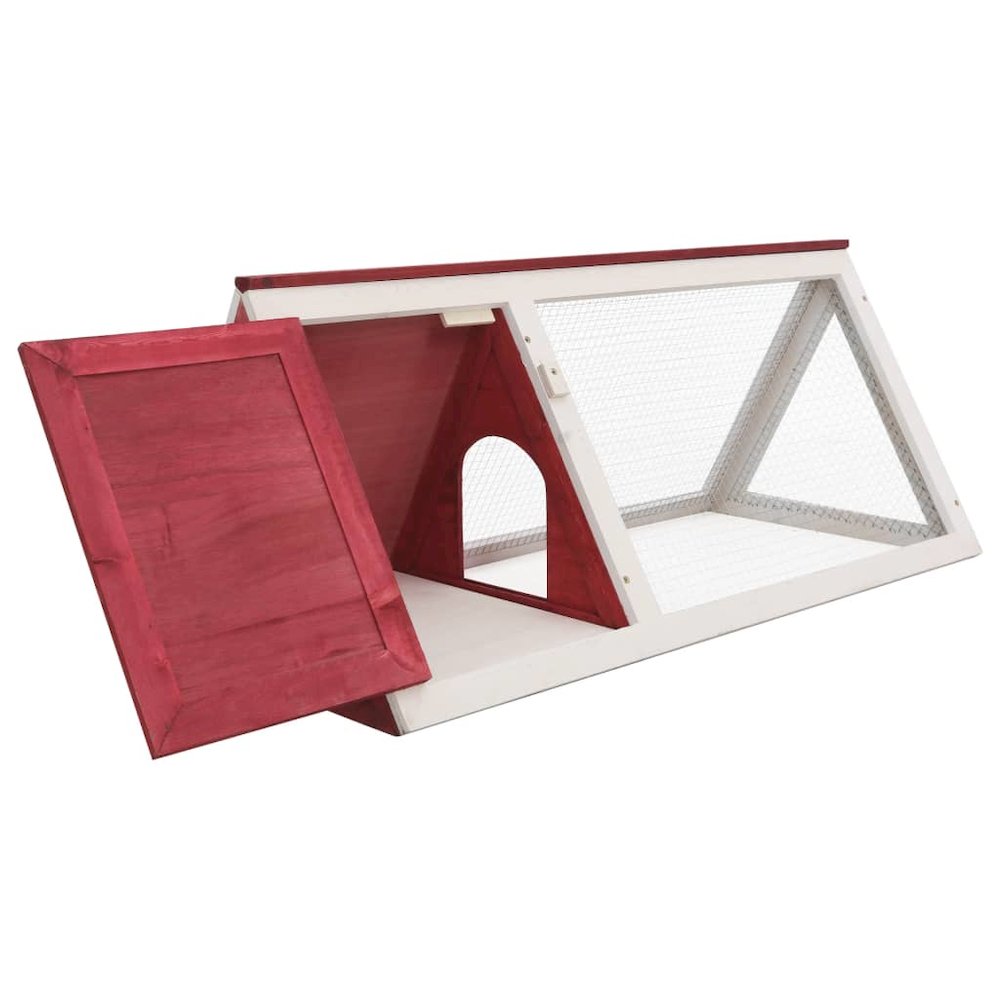 Animal Cage Red And White Fir Wood, Plywood, Iron