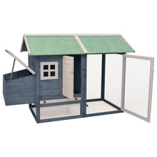Rabbit Hutch Grey, Green Solid Pine Wood, Fir Wood, Iron Wire Mesh