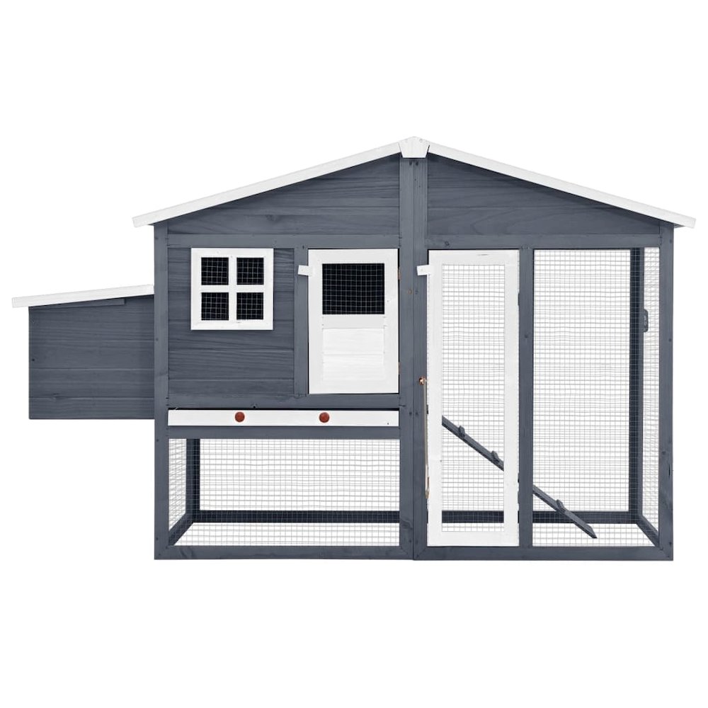Chicken Coop Grey And White Solid Fir Wood, Plywood, Galvanized Steel