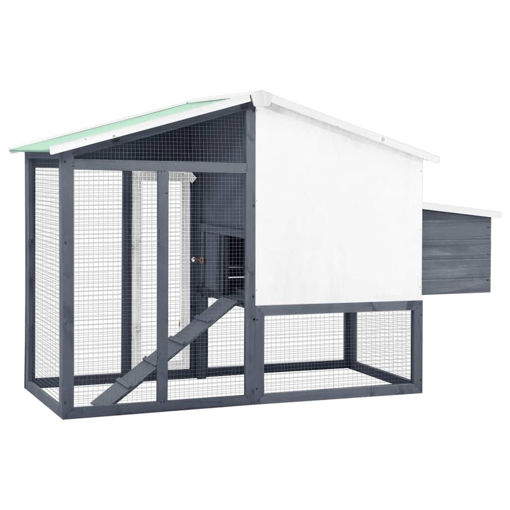 Chicken Coop Grey And White Solid Fir Wood, Plywood, Galvanized Steel