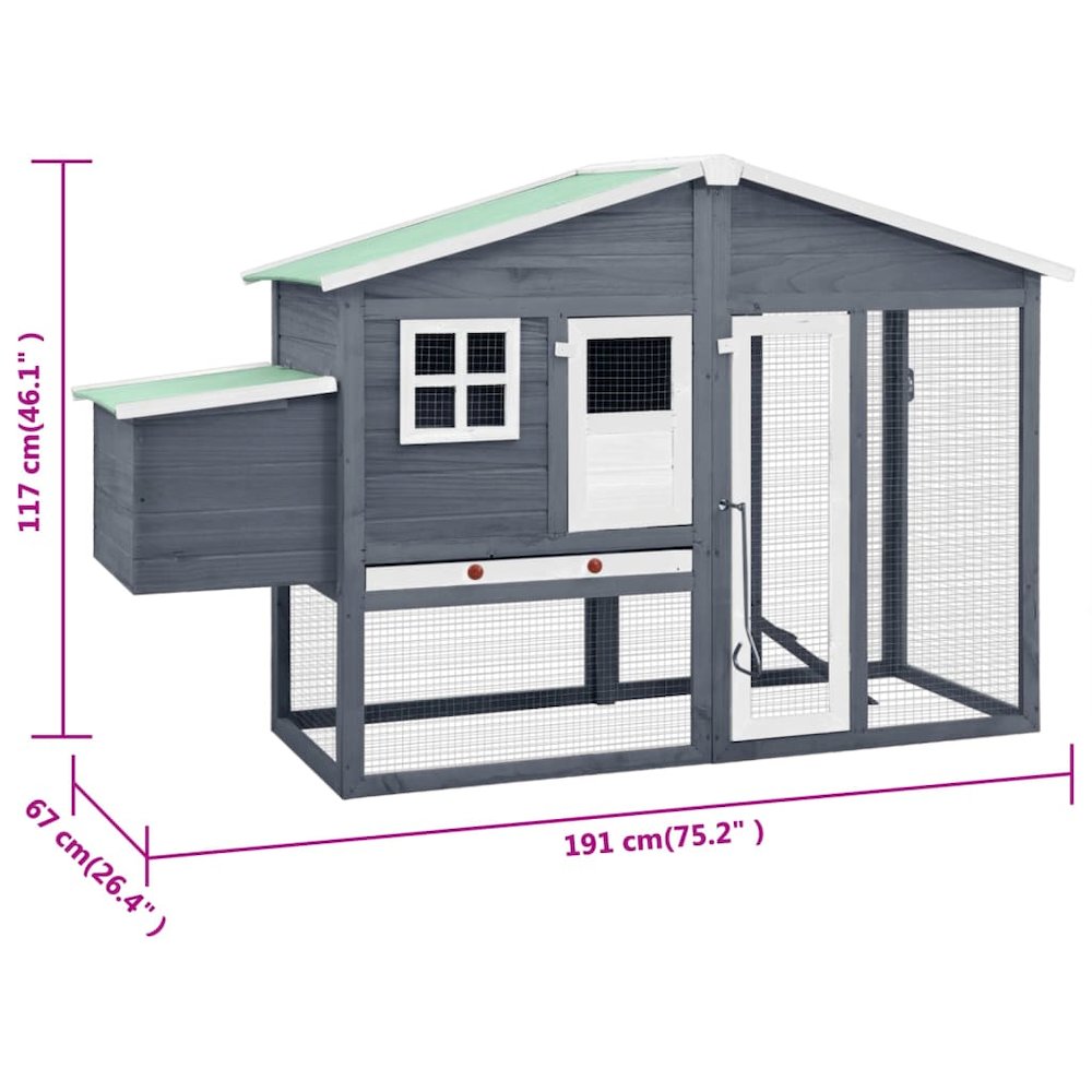Chicken Coop Grey And White Solid Fir Wood, Plywood, Galvanized Steel