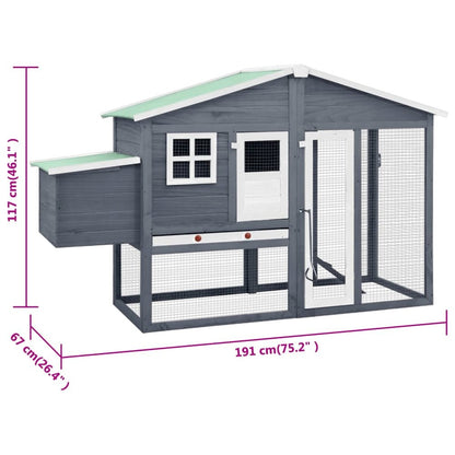 Chicken Coop Grey And White Solid Fir Wood, Plywood, Galvanized Steel
