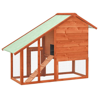 Rabbit Hutch Brown Solid Firwood, Plywood, Steel Wire, Polyester