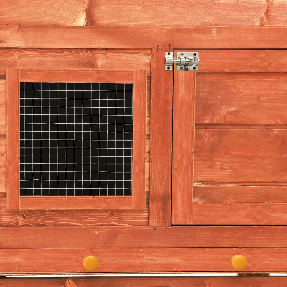 Rabbit Hutch Brown Solid Firwood, Plywood, Steel Wire, Polyester