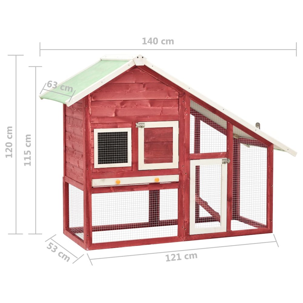 Rabbit Hutch Red And White Solid Firwood, Plywood, Steel Wire Large