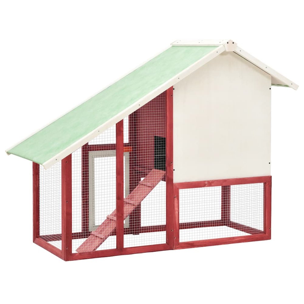 Rabbit Hutch Red And White Solid Firwood, Plywood, Steel Wire Large