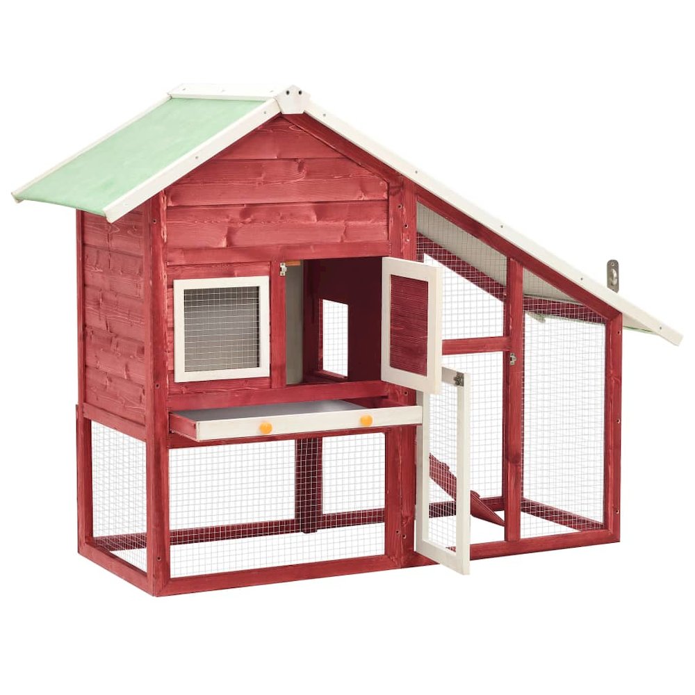 Rabbit Hutch Red And White Solid Firwood, Plywood, Steel Wire Large