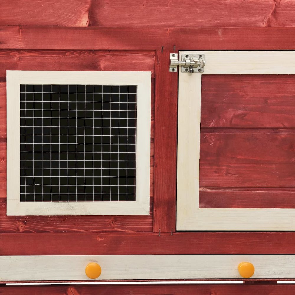 Rabbit Hutch Red And White Solid Firwood, Plywood, Steel Wire Large
