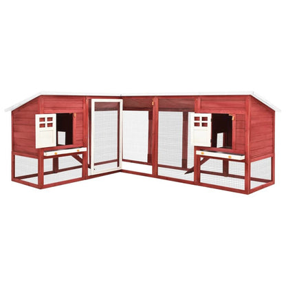 Rabbit Hutch Red And White Solid Fir Wood, Plywood, Galvanized Steel