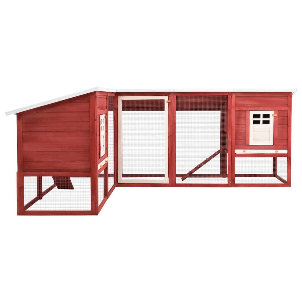 Rabbit Hutch Red And White Solid Fir Wood, Plywood, Galvanized Steel